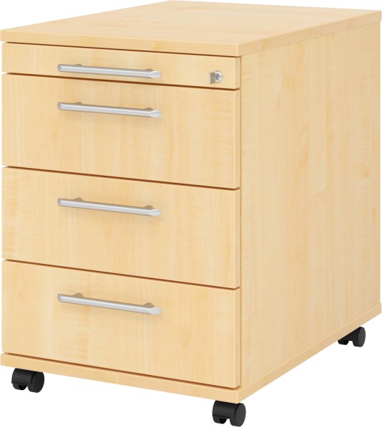 bümö® office Rollcontainer aus Holz mit 3 Schubladen und Schreibwarenschub | Rollcontainer